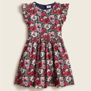 J Crew Dress Girls Size 5 Ruffle Shoulder Liberty Fabric Amelie Poppy Floral